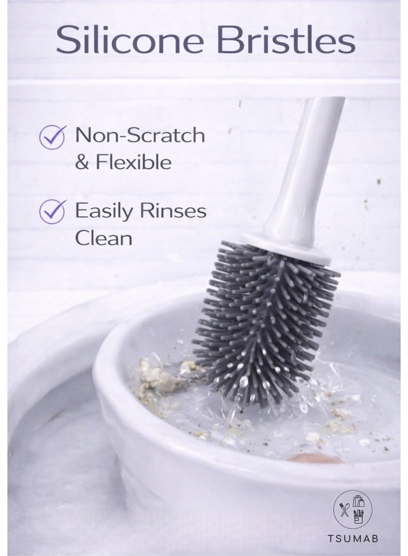 تسوماب طقم فرشاة ومقبض مرحاض من السيليكون من TSUMAB مع حامل سريع التجفيف وجيد التهوية، شعيرات غير قابلة للخدش وقاعدة مانعة للانزلاق - إكسسوار تنظيف عميق للحمام. - Image 4